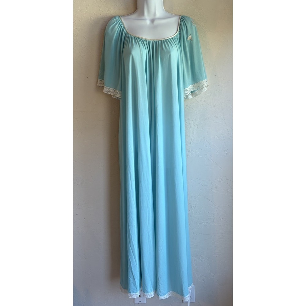 Vintage 60s 70s Lucie Ann Nylon Maxi Gown M Nightgown Slip Dress Tulip Romantic